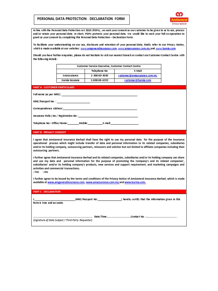 PDPA Declaration Form | PDF | Information Privacy | Privacy