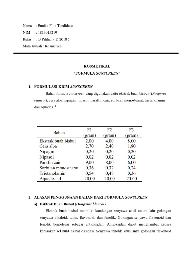 Formula dan Perhitungan SPF Sunscreen | PDF