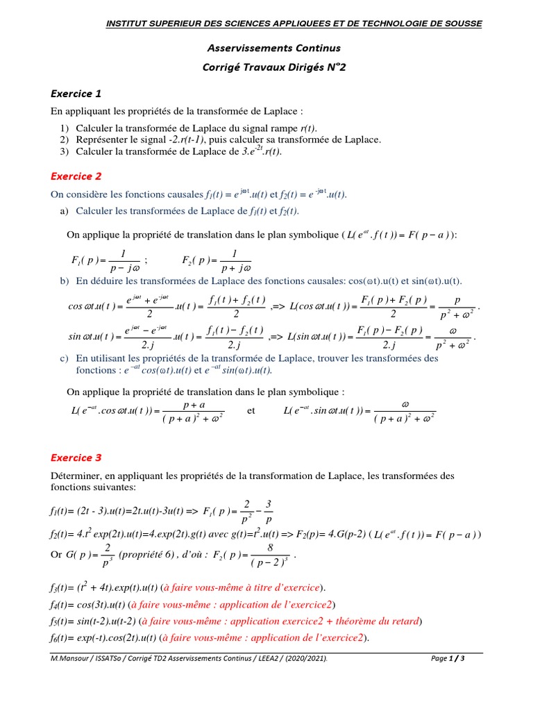 Td 1 Analyse Mathematique Mathematiques Appliques