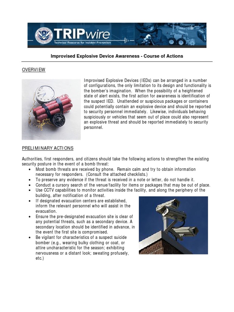 IED Awareness and Response Guidelines | PDF | Improvised Explosive ...