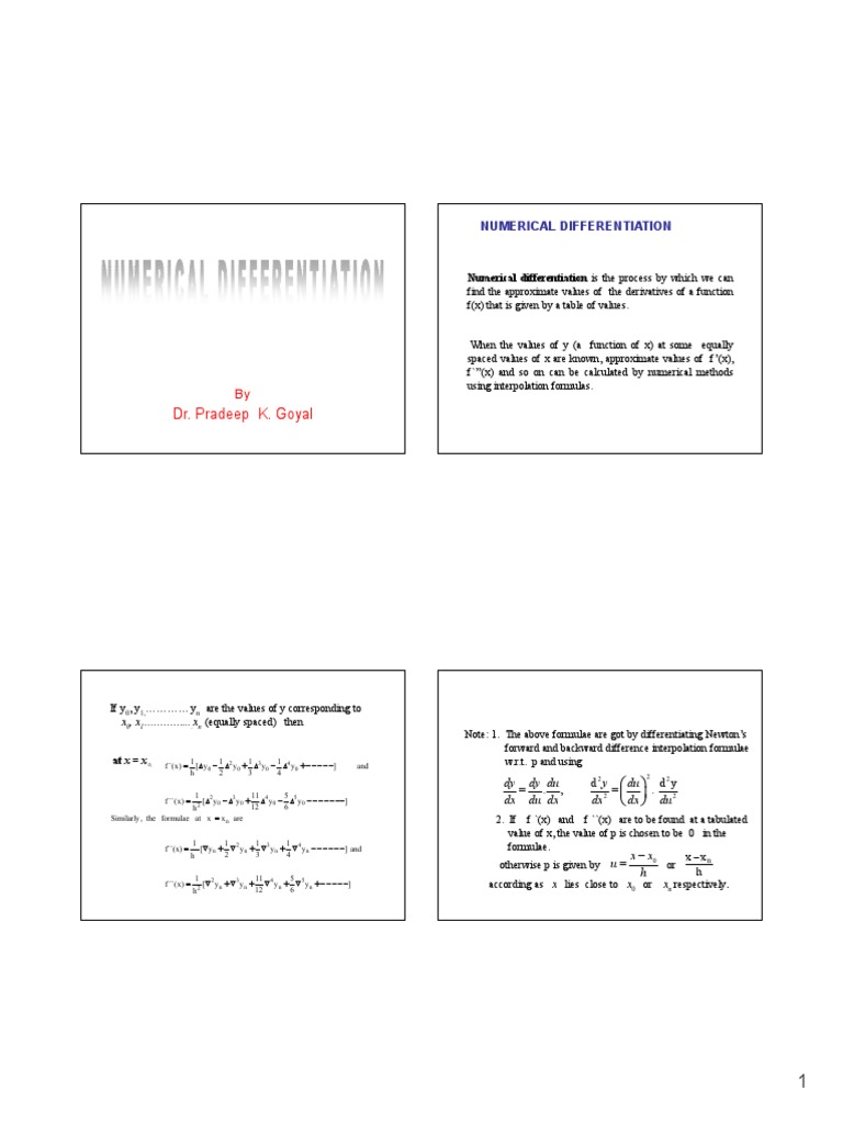 Dr. Pradeep K. Goyal: Numerical Differentiation | PDF | Derivative ...