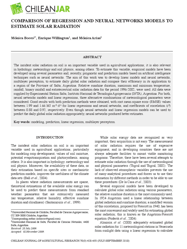 Solar Radiation Estimation Models Comparison | PDF | Regression ...