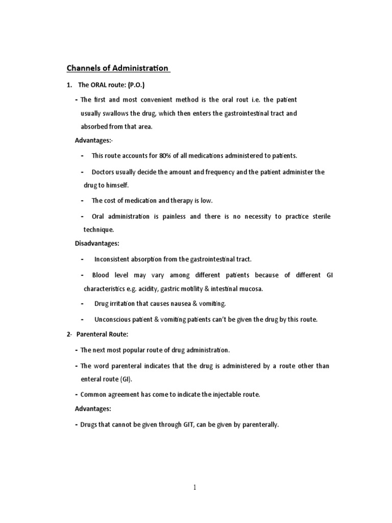 Channels of Administration: 1. The ORAL Route: (P.O.) | PDF | Injection ...