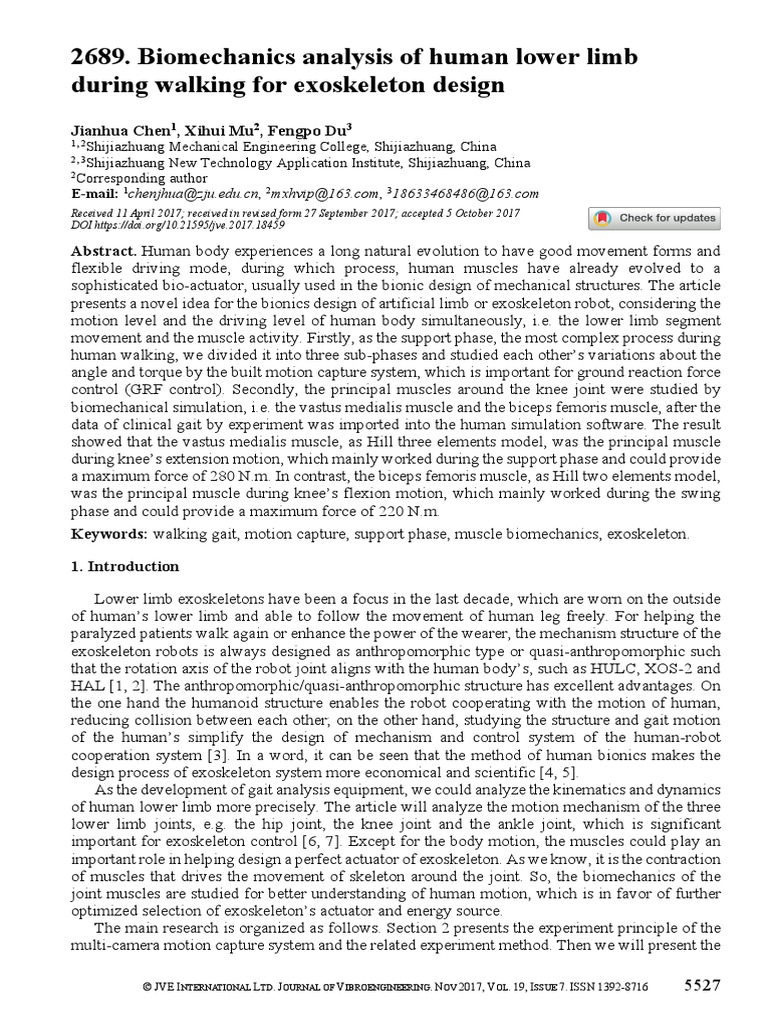 Biomechanics Analysis of Human Lower Limb During Walking For ...
