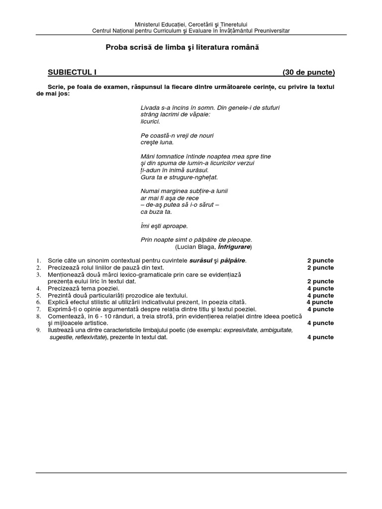 Proba A LB - Romana Si 026 PDF | PDF