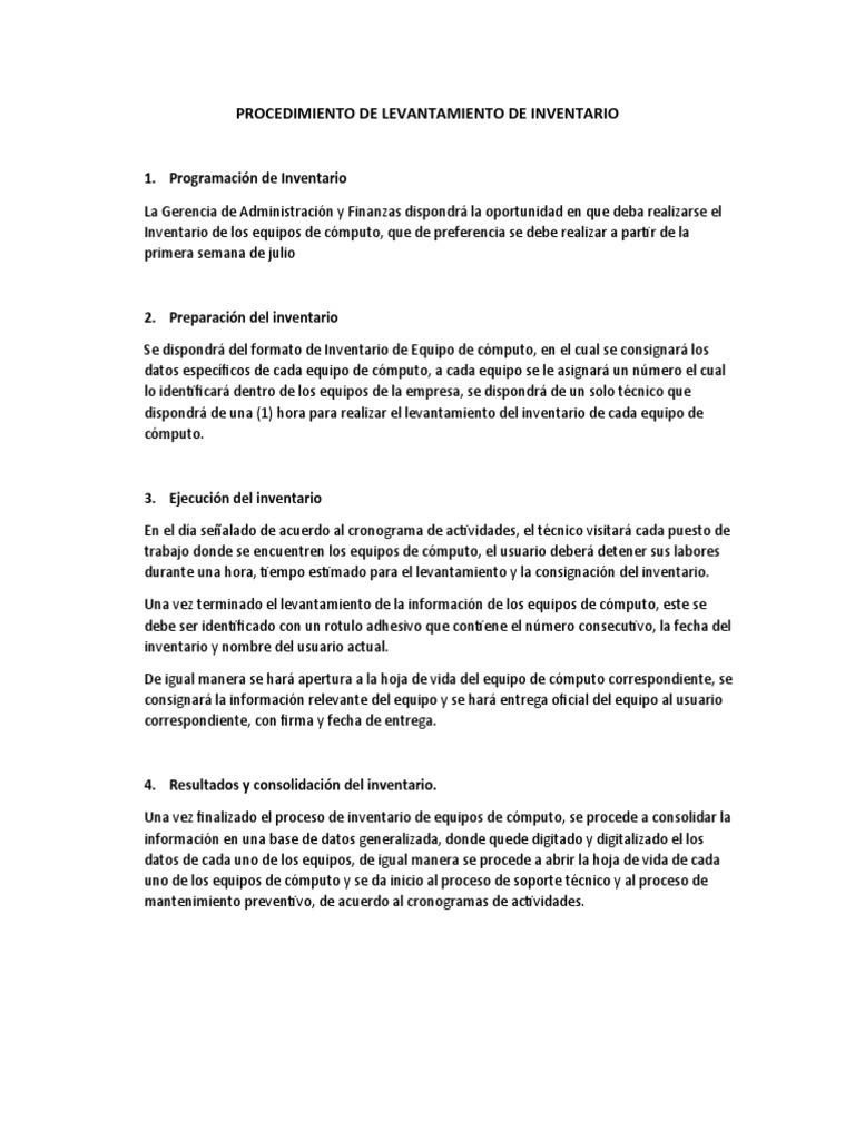 Procedimiento de Levantamiento de Inventario | PDF | Usuario ...