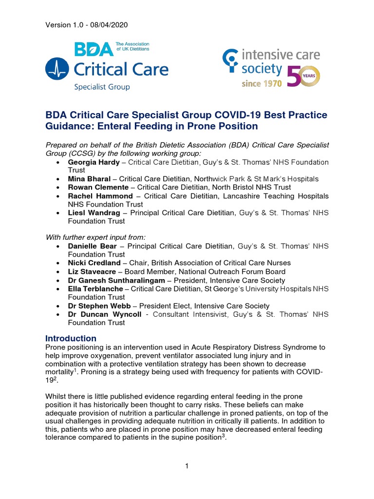 BDA Critical Care Specialist Group COVID19 Best Practice Guidance