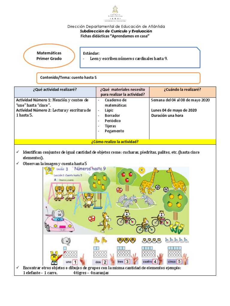 Actividades Matemáticas para Primer Grado | PDF | Lápiz | Plan de estudios, image size:768x1024
