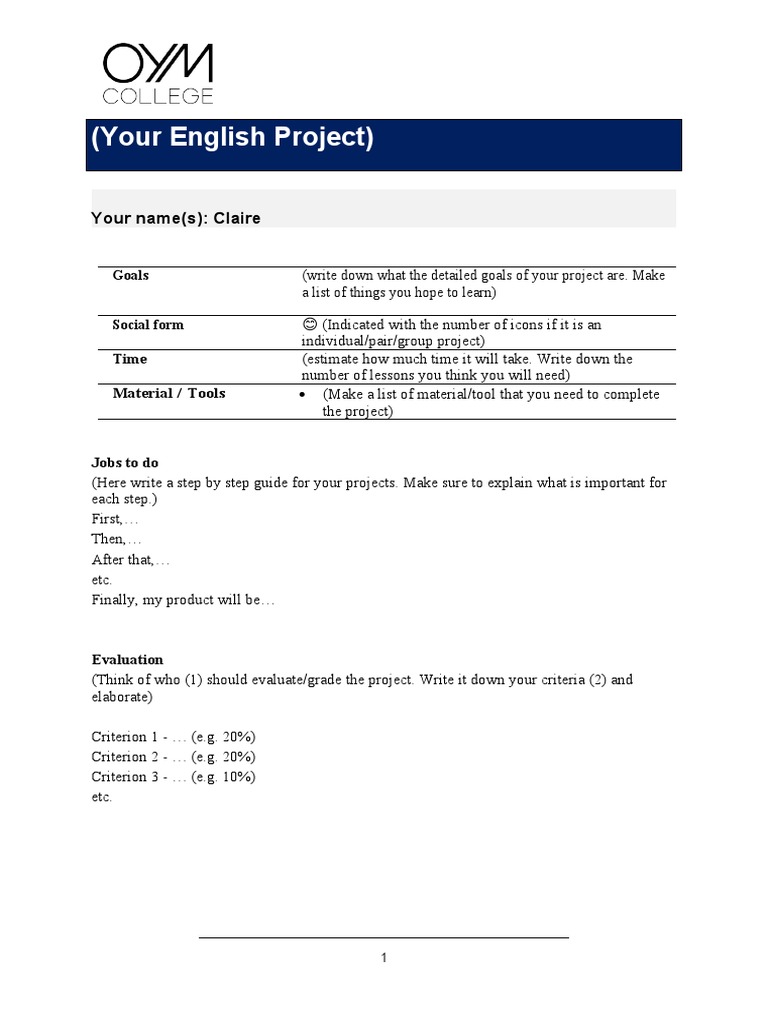 English Project Planning Guide | PDF | Art