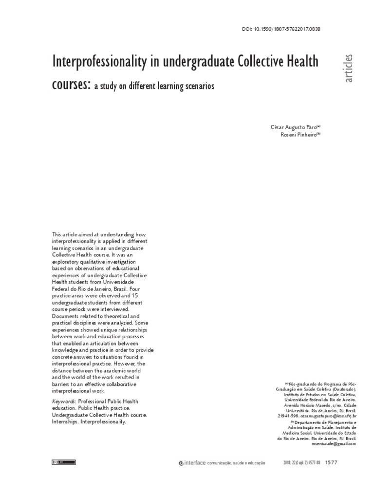 Interprofessionality in Collective Health Education | PDF ...