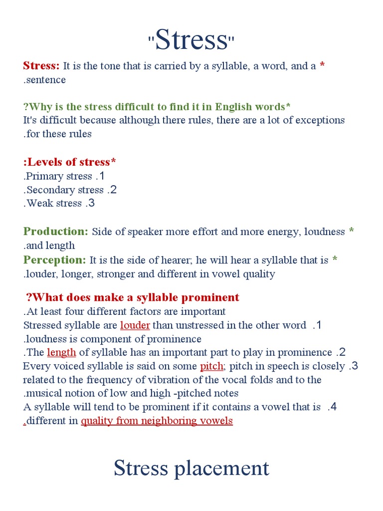 Stress Placement | PDF | Stress (Linguistics) | Syllable