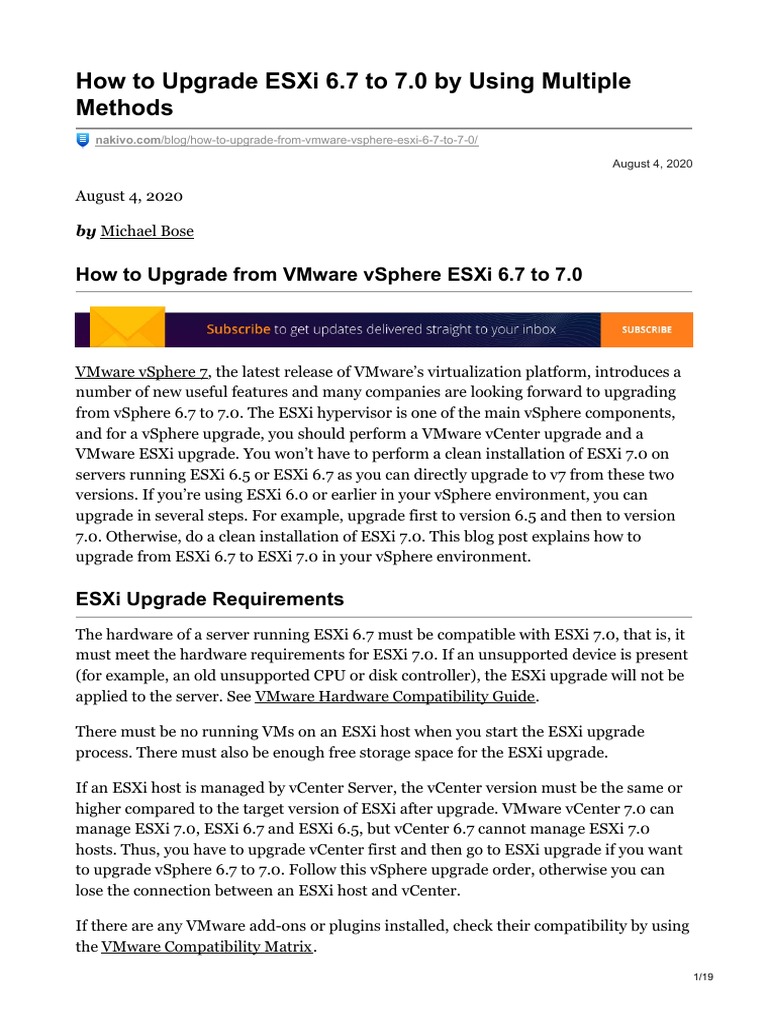 VMware ESXi 6.7 to 7.0 Upgrade Guide | PDF | Virtual Machine | V Mware