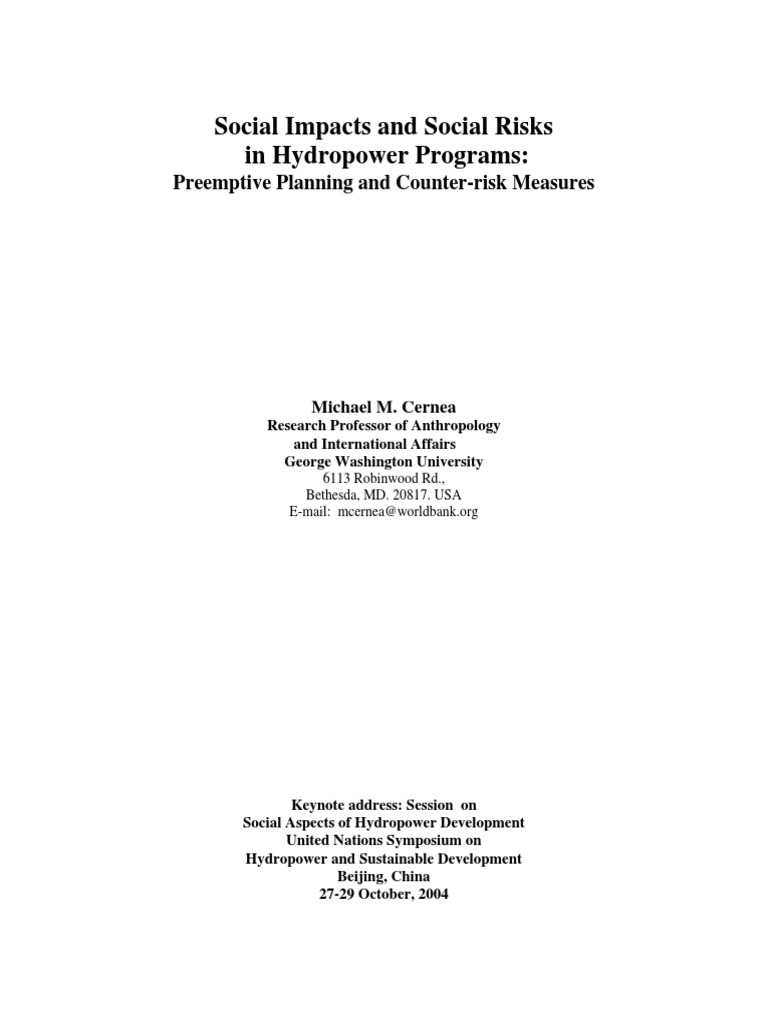 Social Risks in Hydropower Programs | PDF | Risk | Food Security