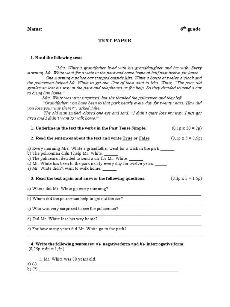 Past Tense Worksheet for 6th Grade | PDF | Grammar | Syntax