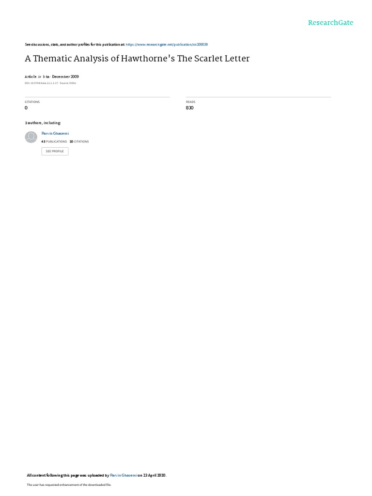 A Thematic Analysis of Hawthornes The Scarlet Let PDF The Scarlet A Thematic Analysis of Hawthornes The Scarlet Let PDF The Scarlet