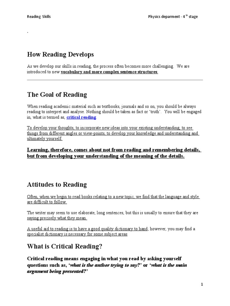 Effective Reading Pdf Critical Thinking Speed Reading