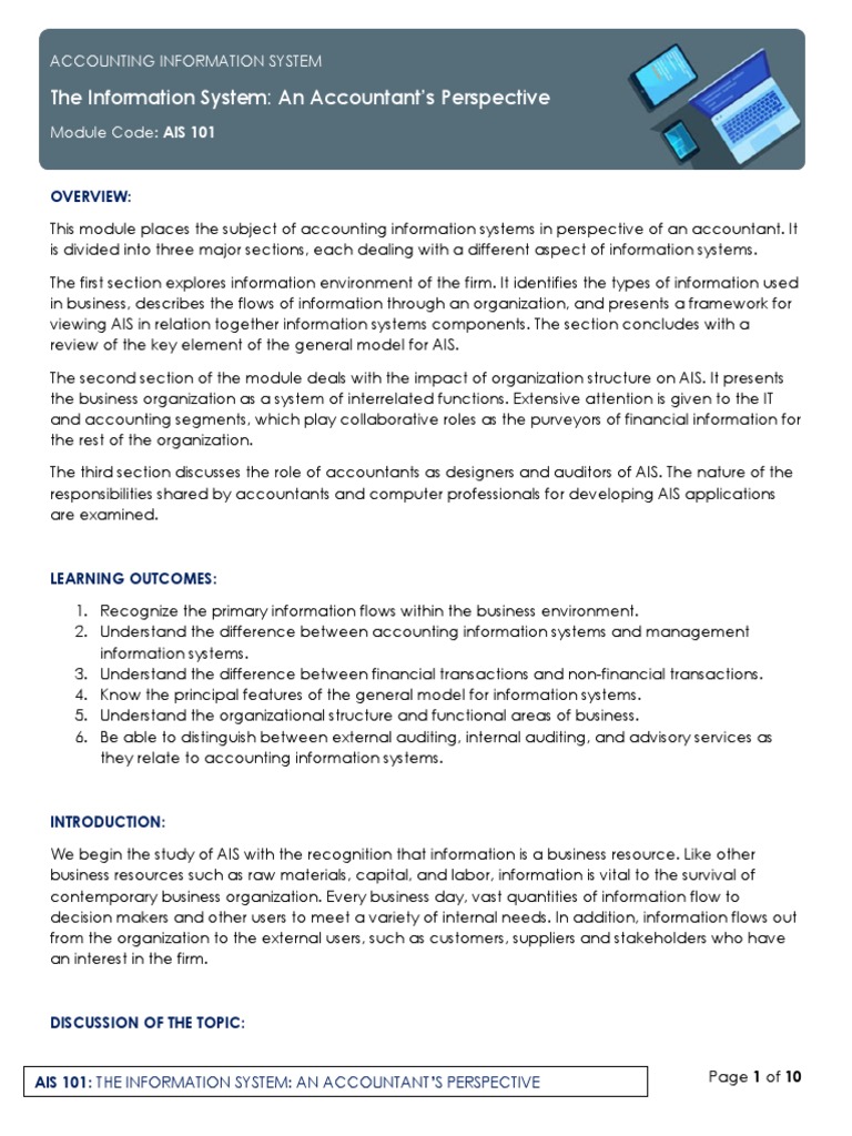AIS 101 - The Information System - An Accountant's Perspective | PDF ...