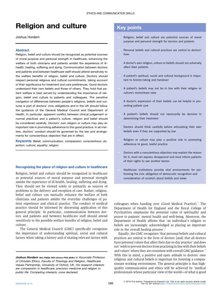 Religion and Culture: Key Points | PDF | Physician | Health Care