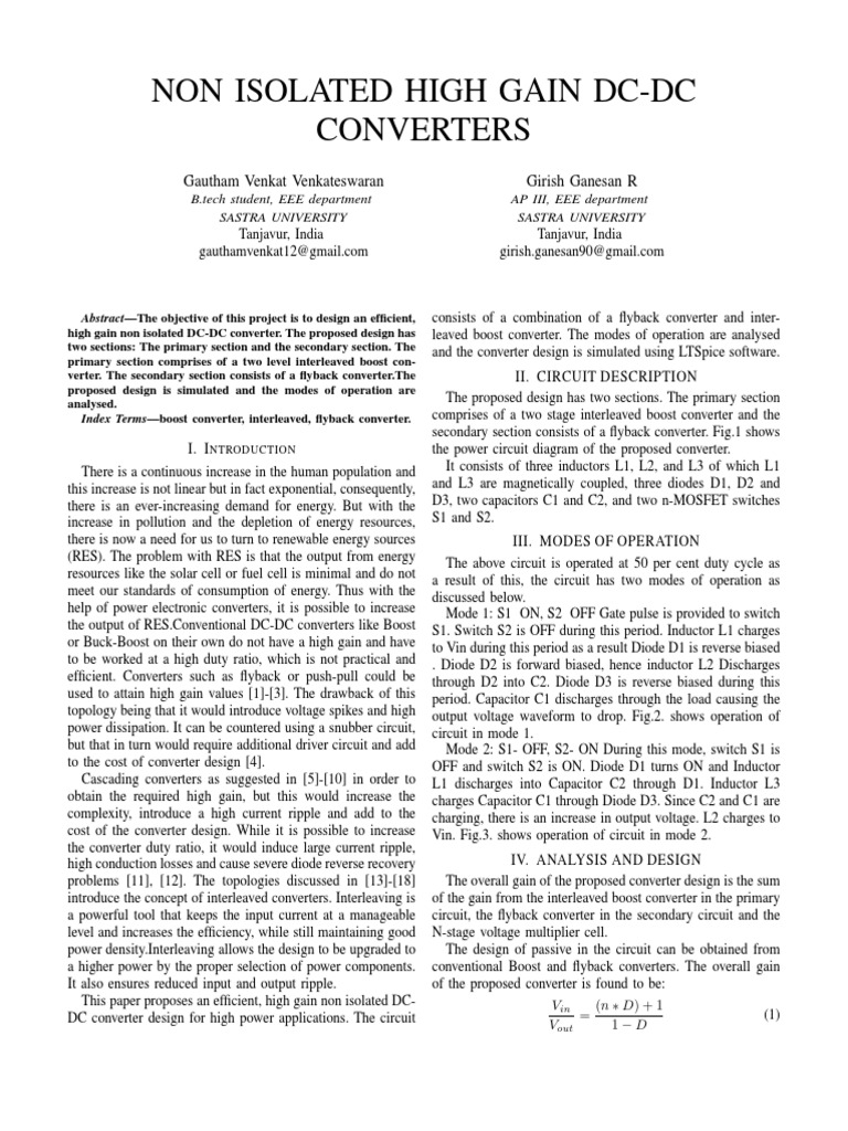 High Gain DC-DC Converter Design | PDF | Power Engineering | Physical ...
