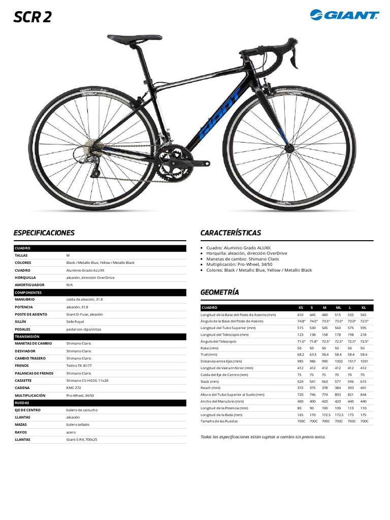 Especificaciones de Giant SCR 2 | PDF | Equipo deportivo
