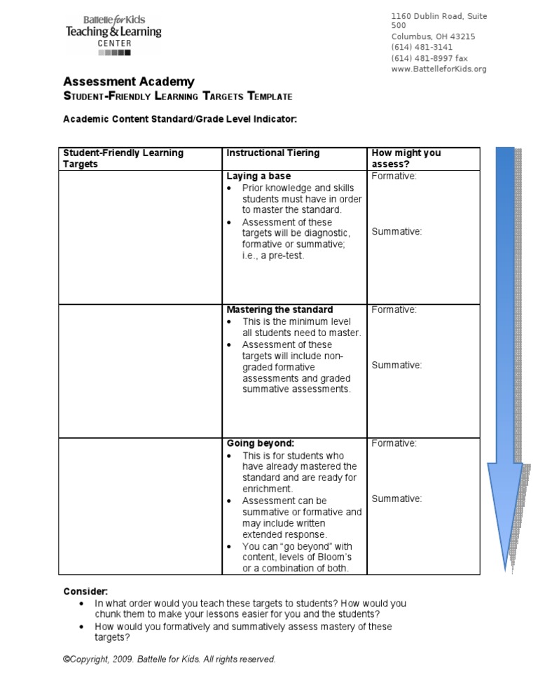 Student Friendly Learning Targets Template Behaviorism Applied Psychology