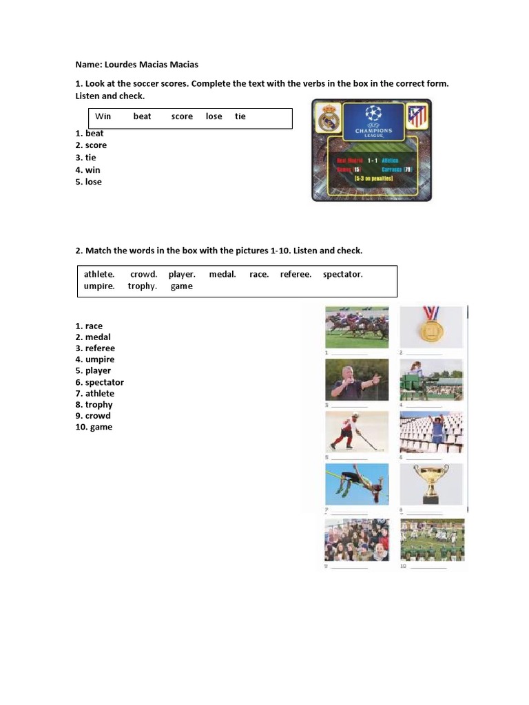 Sports Vocabulary and Grammar Exercises | PDF