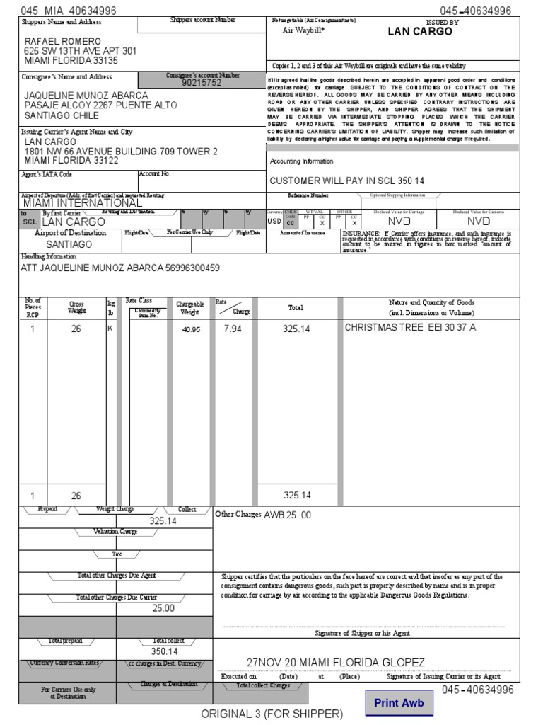 Air Waybill Shipping Document Template | PDF | Common Carrier | Cargo
