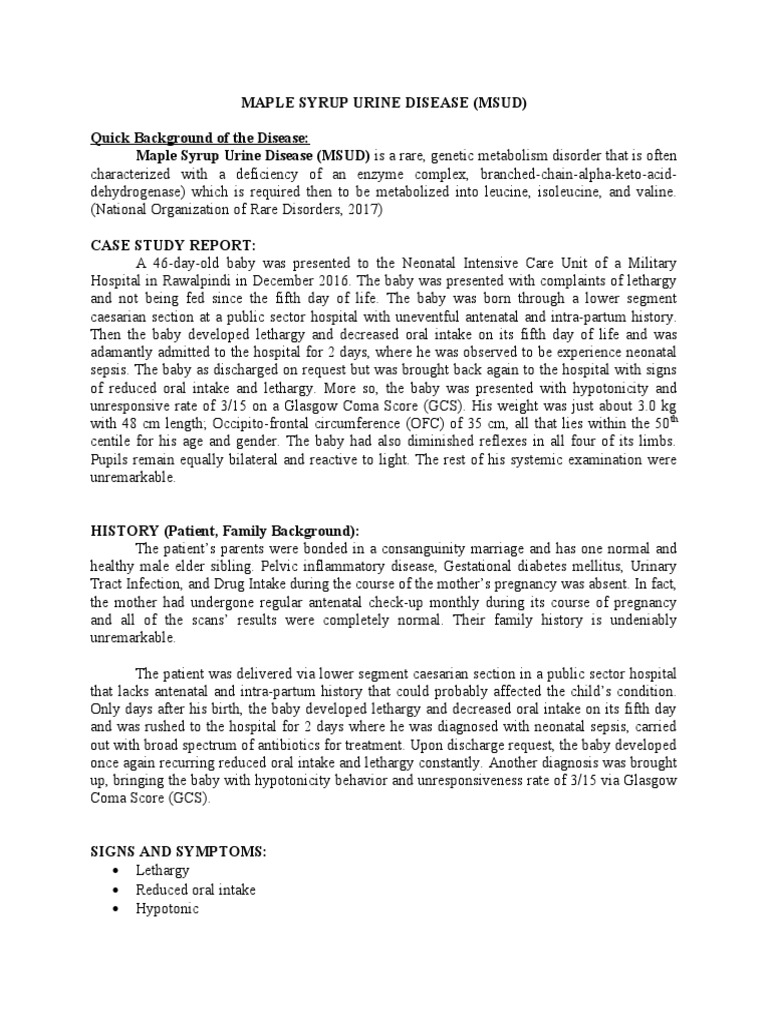 Maple Syrup Urine Disease Case Study | PDF | Human Diseases And ...