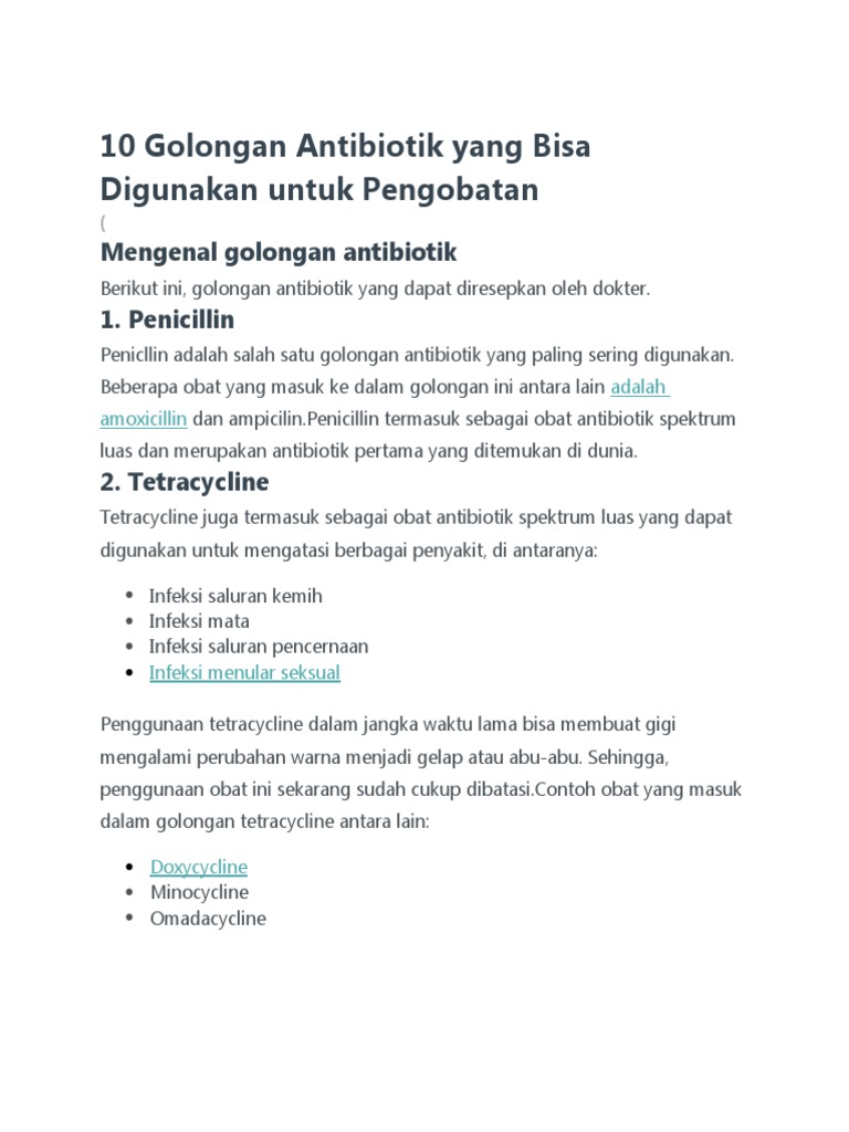 10 Golongan Antibiotik Yang Bisa Digunakan Untuk Pengobatan | PDF