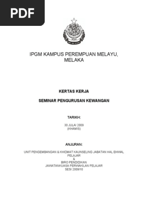 Contoh Kertas Kerja Seminar Pen Gurus An Kewangan