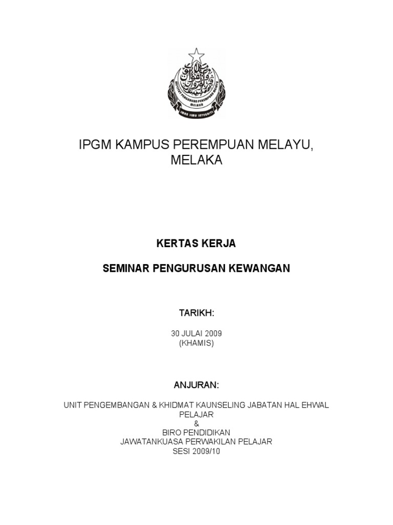 Contoh Kertas Kerja Seminar Pen Gurus An Kewangan