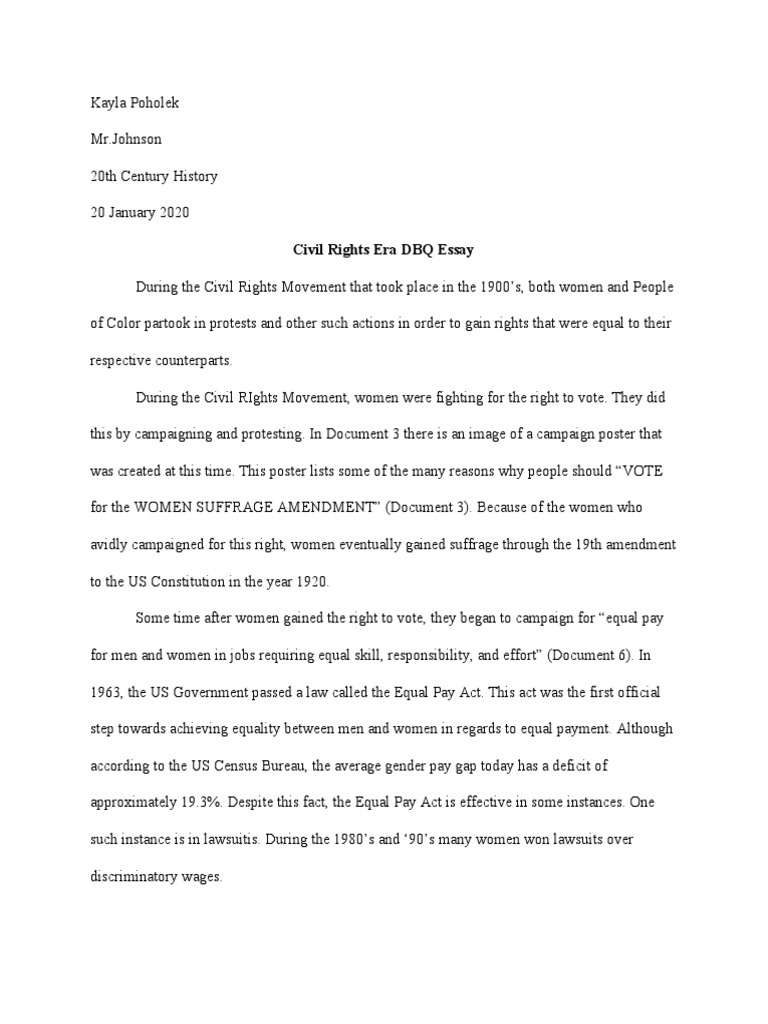 History Civil Rights DBQ Essay | PDF | Suffrage | Equal Pay For Equal Work