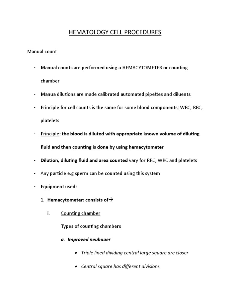 Hematology Cell Procedures | PDF | Anemia | White Blood Cell