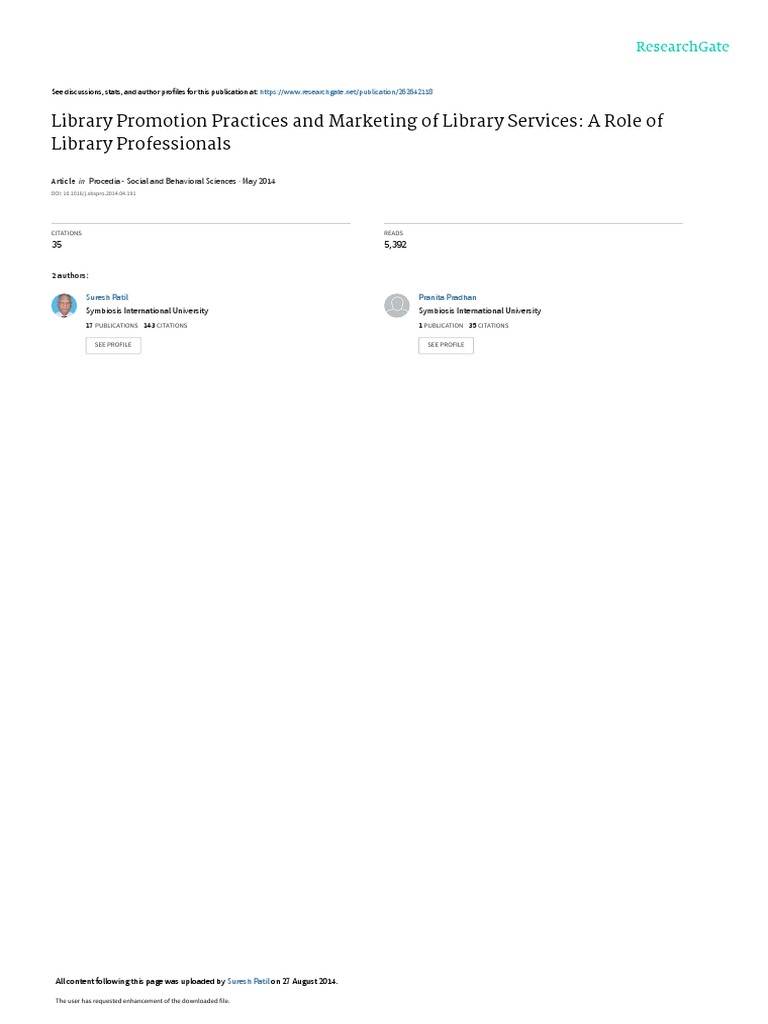 Library Promotion Practices and Marketing of Libra PDF | PDF ...