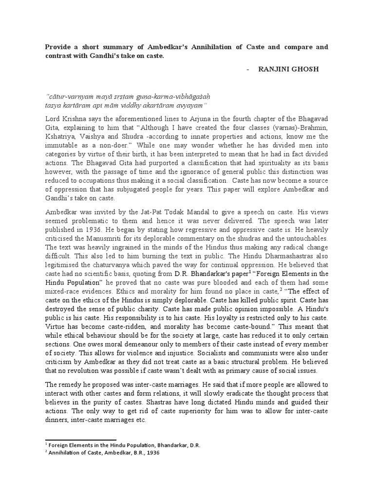 Ambedkar vs Gandhi on Caste | PDF | Caste | Bhagavad Gita