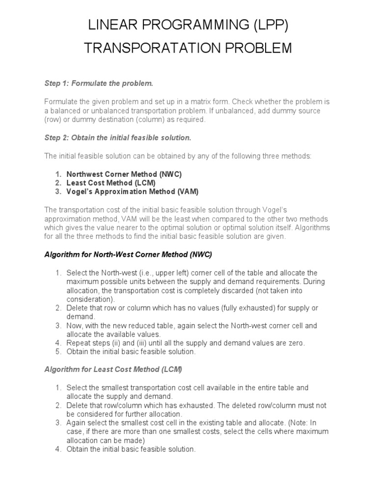 Linear Programming (LPP) Transporatation Problem: Step 1: Formulate The ...