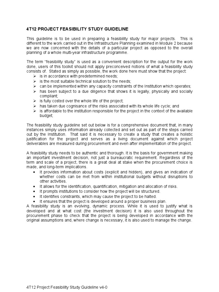 4T12 Project Feasibility Study Guide | PDF | Feasibility Study | Net ...