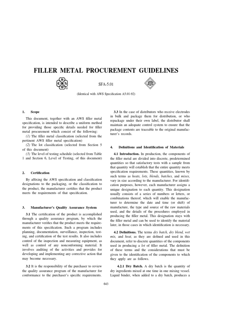 Sfa5 01 PDF PDF Welding Construction