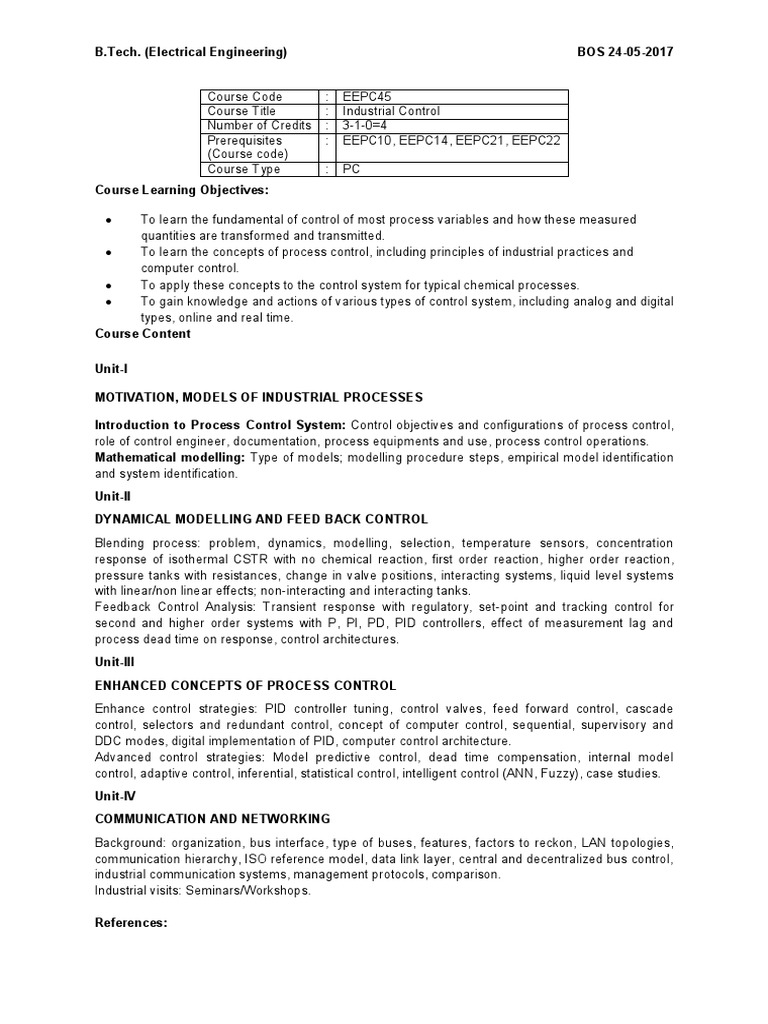 Industrial Control Course Syllabus | PDF | Process Control | Control Theory
