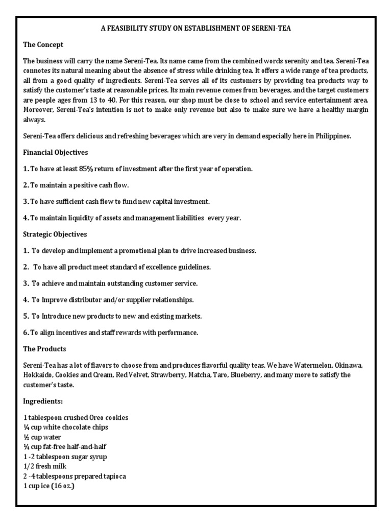 Feasibility Study for Sereni-Tea Shop | PDF | Drink | Food And Drink