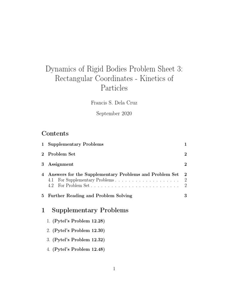 Dynamics of Rigid Bodies: Problem Sheet 3 | PDF