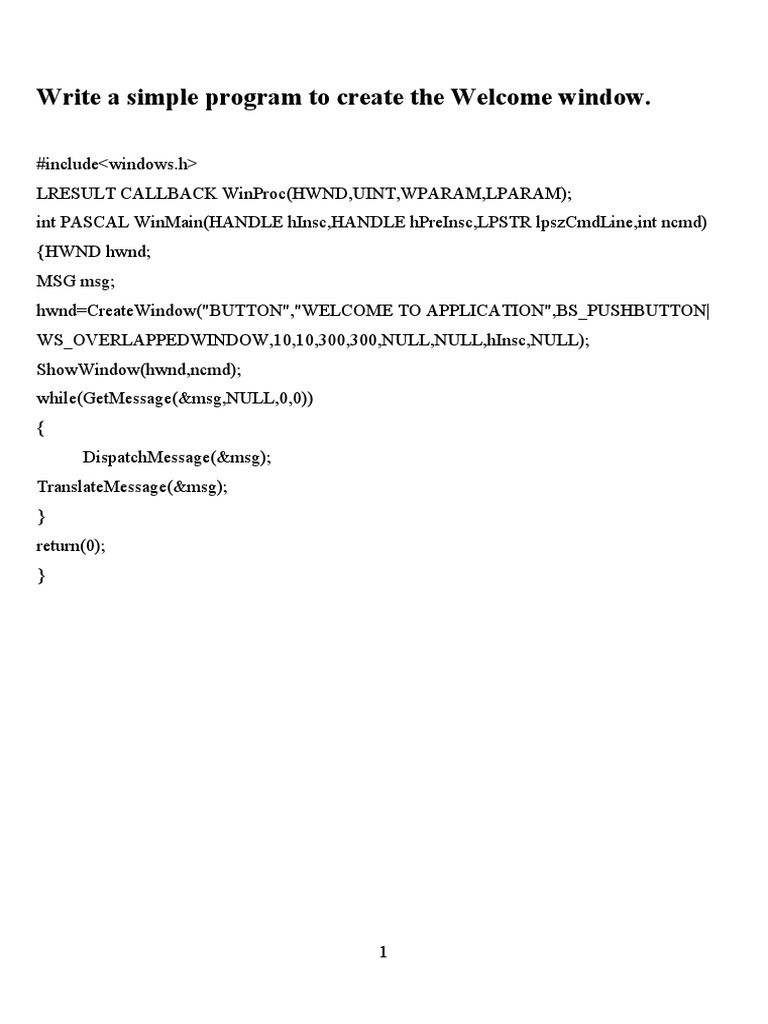 Write A Simple Program To Create The Welcome Window | PDF | Callback ...