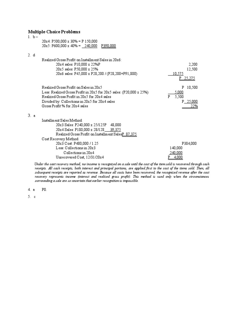 Installment Sales Profit Calculation Guide | PDF | Gross Income | Taxation