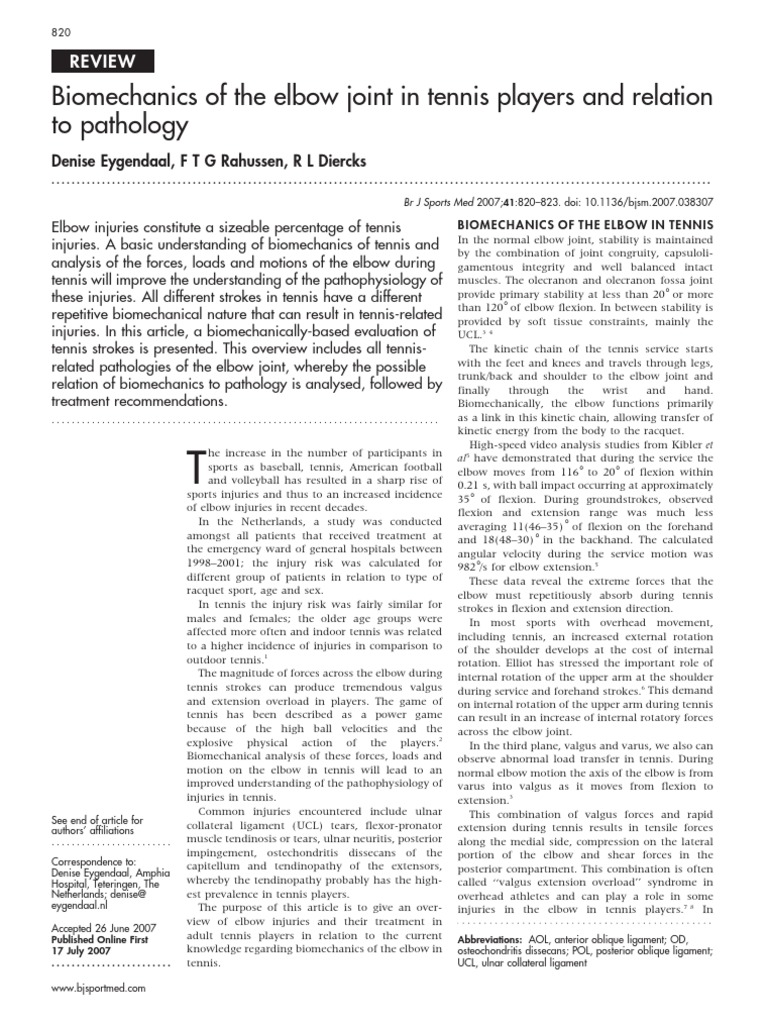 Elbow Biomechanics in Tennis Injuries | PDF | Elbow | Anatomical Terms ...