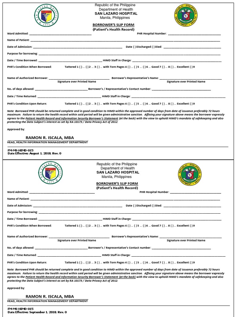 FmMsHimd015 Borrowers Slip Form PDF Information Security