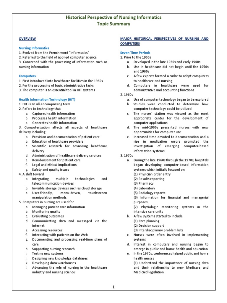 History of Nursing Informatics Evolution | PDF | Health Informatics ...