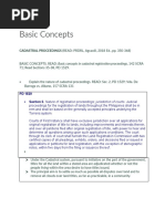 Basic Concepts: CADASTRAL PROCEEDINGS (READ: PRDRL, Agcaoili, 2018 Ed., Pp. 350-368)