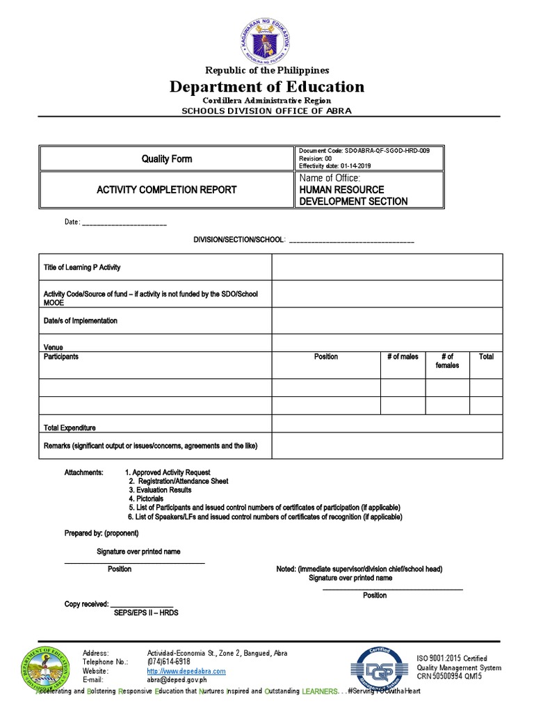9QF - Activity Completion Report | PDF | Further Education | Business