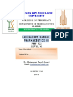 Laboratory Manual Pharmaceutics Iii: Laboratoual