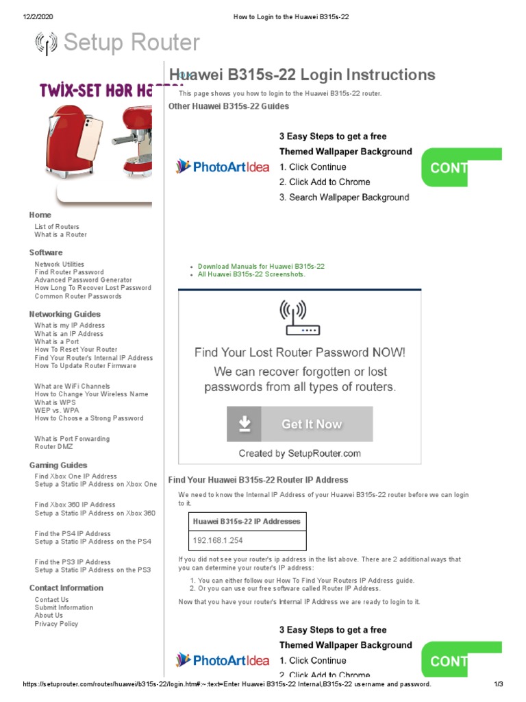 Huawei B315s-22 Login Guide | PDF | Router (Computing) | Password